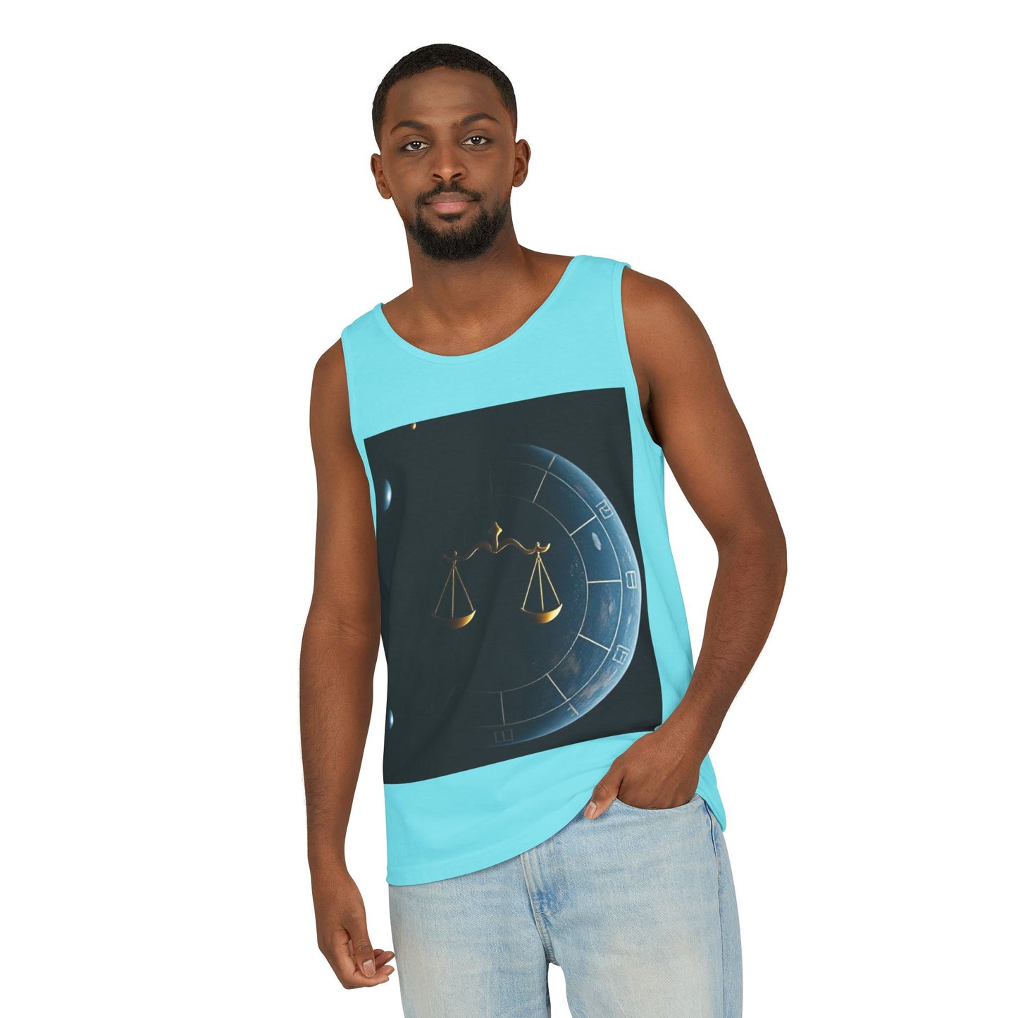 Unisex Garment-Dyed, Tank Top, Libra Design, Space Scale, 100% US cotton