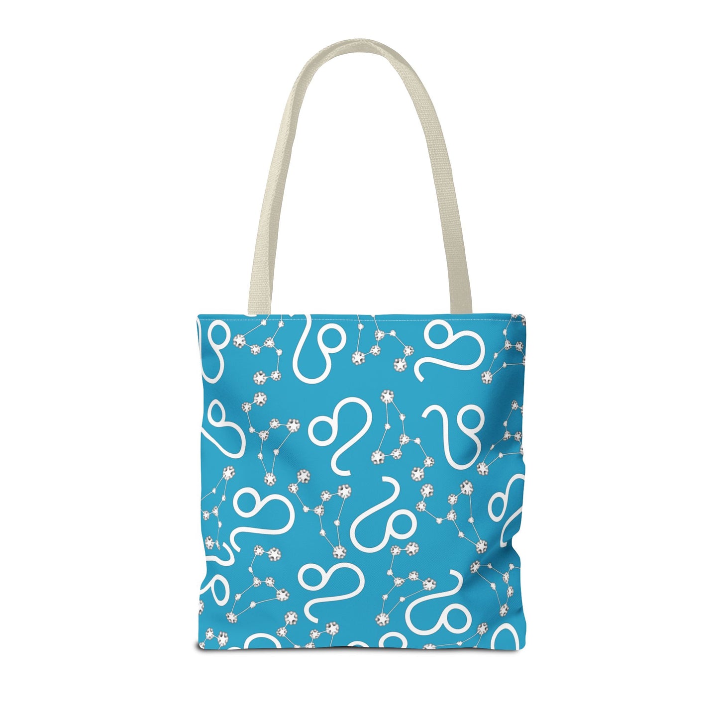 Tote Bag, Leo Zodiac Sign, AOP, (Turquoise, White)