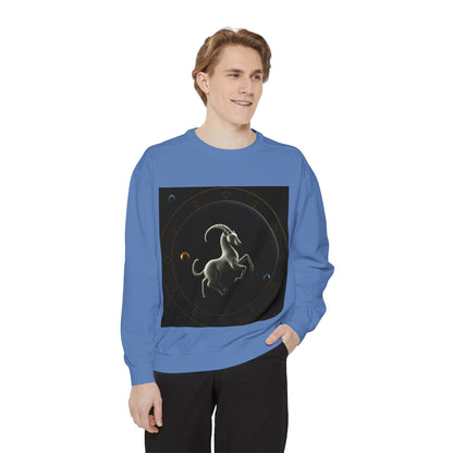 Garment-Dyed Sweatshirt, Unisex, Space Animal Design v1, Capricorn