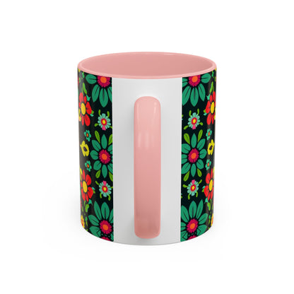 Accent Coffee Mug, Aquarius, Zodiac v4, Flower Pattern, (11, 15oz)