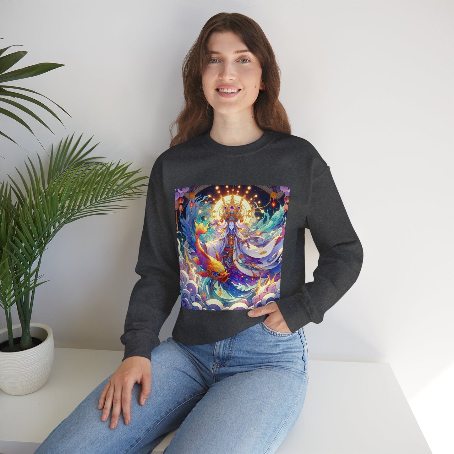 Unisex Heavy Blend™ Crewneck Sweatshirt, Anime Pisces King, Zodiac Design