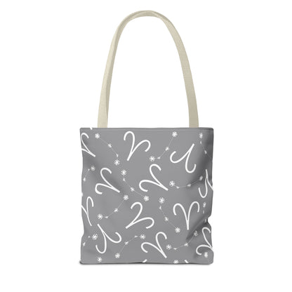 Tote Bag, Aries Zodiac Sign, AOP, (Grey, White)