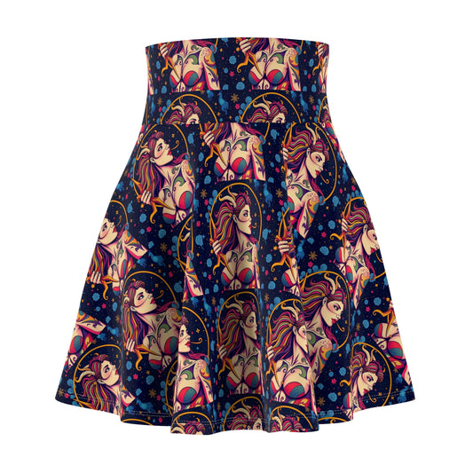 Women's Skater Skirt, (AOP), Sagittarius, Zodiac v3, Sexy Pattern