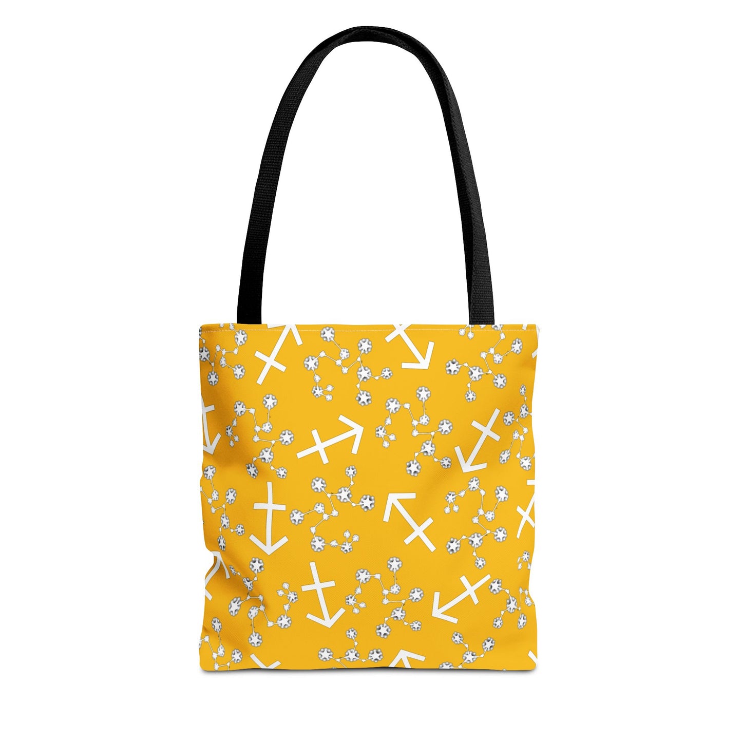 Tote Bag, Sagittarius Zodiac Sign, AOP, (Yellow, White Print)
