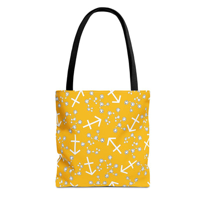 Tote Bag, Sagittarius Zodiac Sign, AOP, (Yellow, White Print)