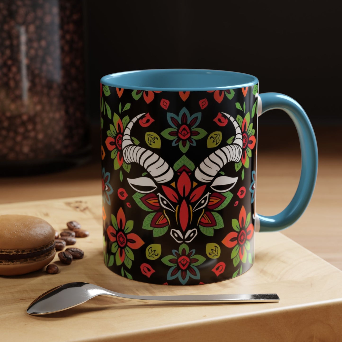 Accent Coffee Mug, Taurus, Zodiac v2. Flower Pattern, (11, 15oz)