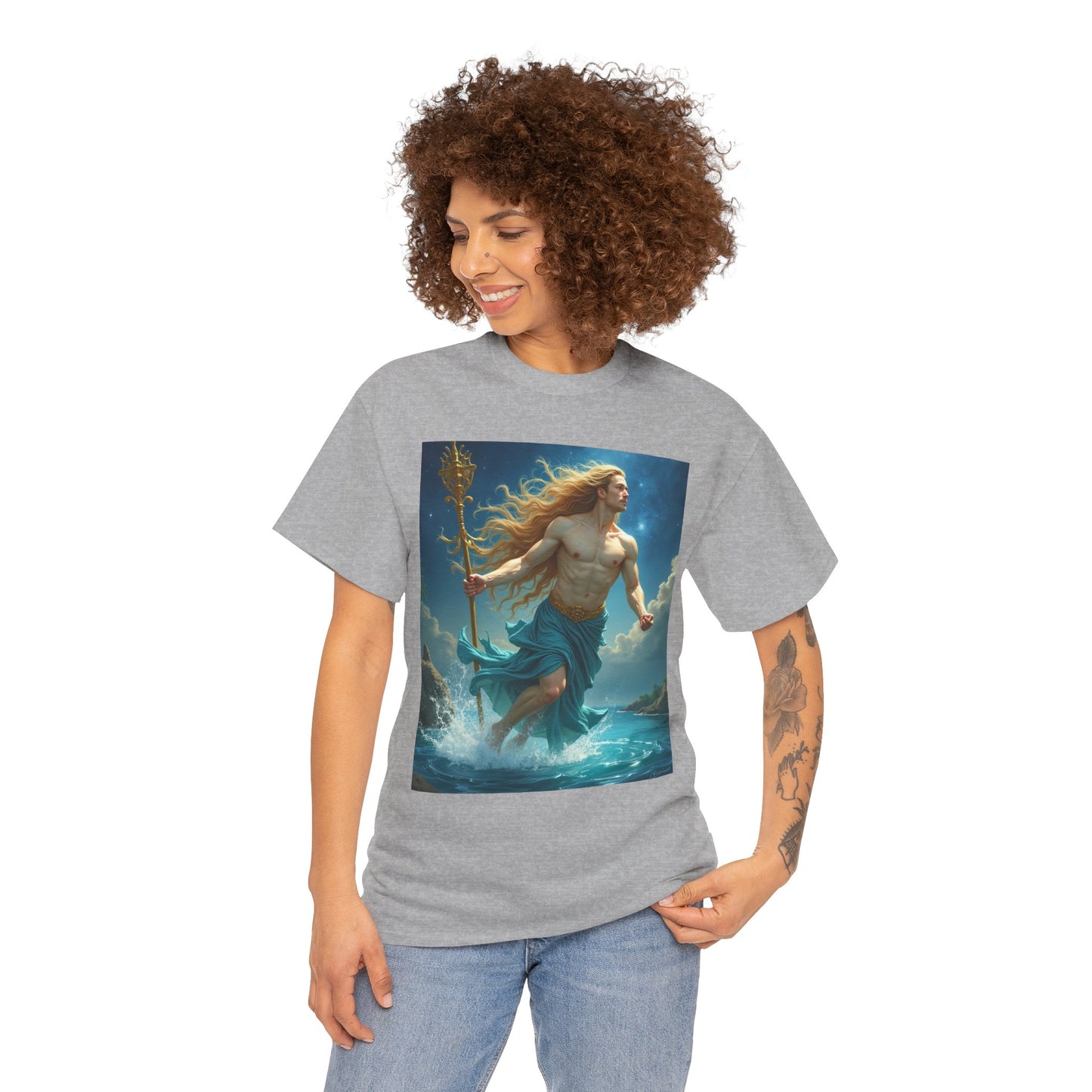 Unisex Heavy Cotton T-Shirt, Realistic, Aquarius Zodiac Design