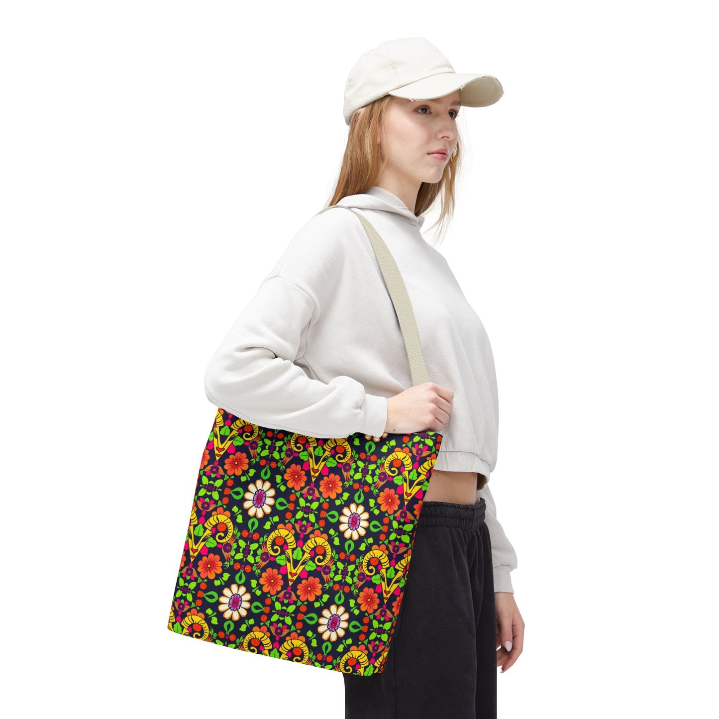 Tote Bag (AOP), Aries, Zodiac, Flower Pattern