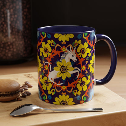 Accent Coffee Mug, Aquarius, Zodiac v1, Flower Pattern, (11, 15oz)