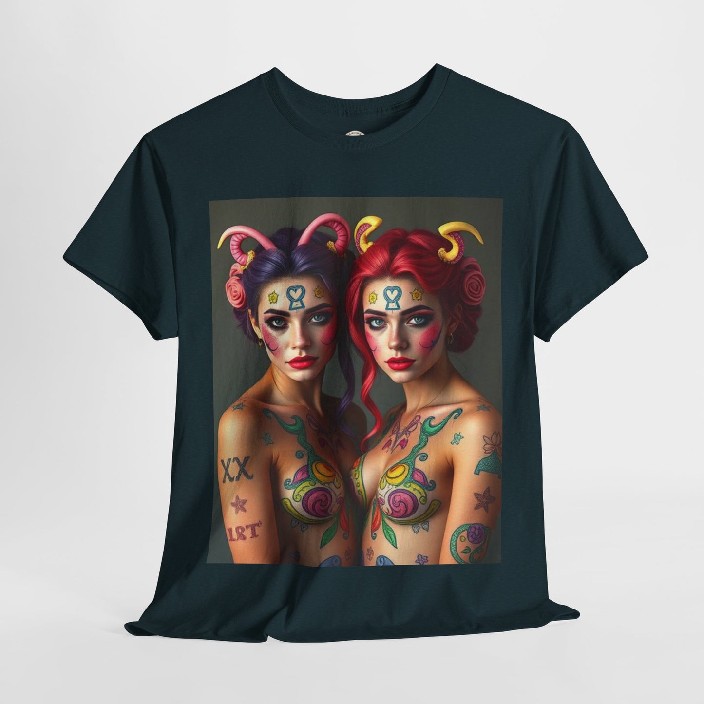 Unisex Heavy Cotton T-Shirt, Gemini, Zodiac v3, Sexy Art