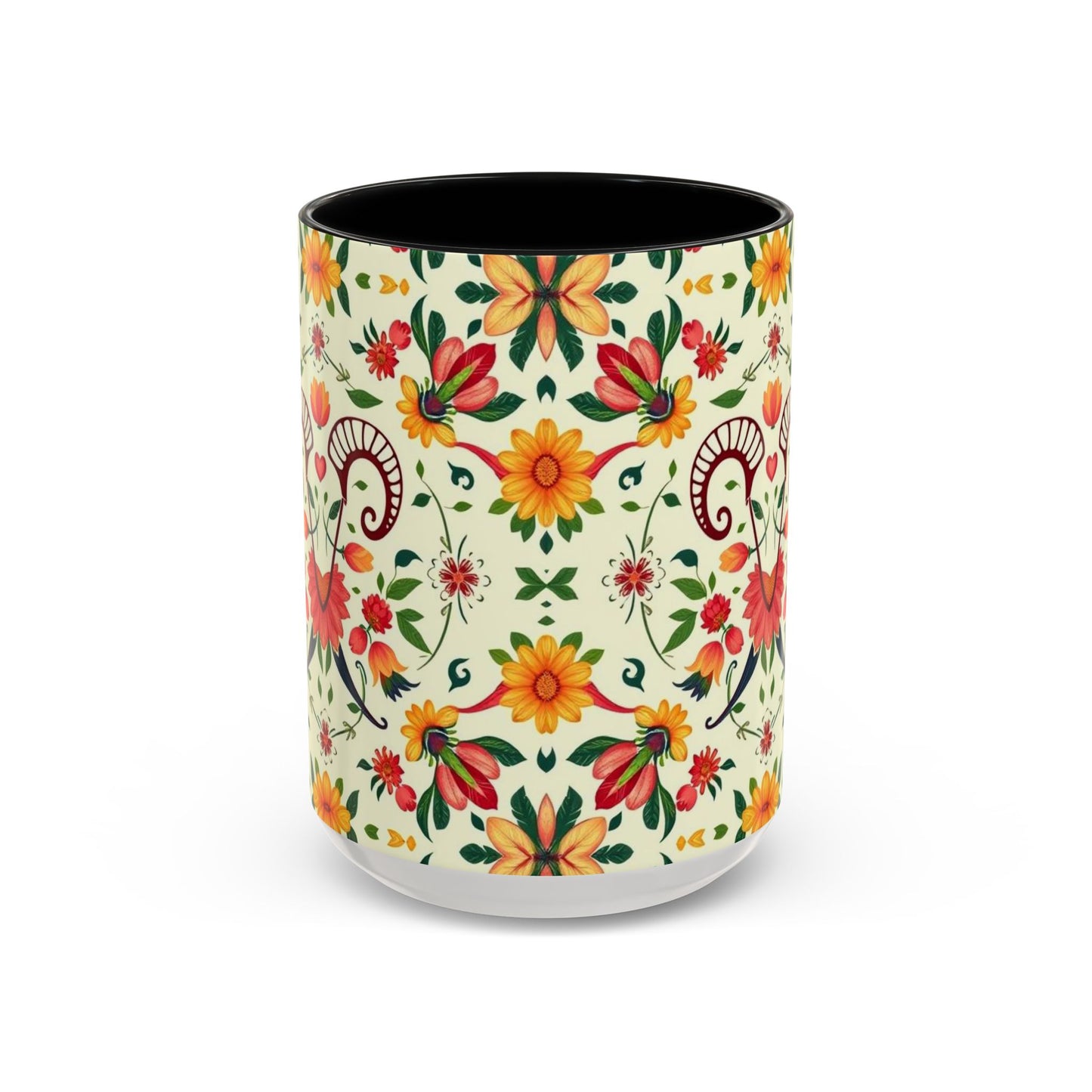 Accent Coffee Mug, Aries, Zodiac, Flower Pattern, (11, 15oz)