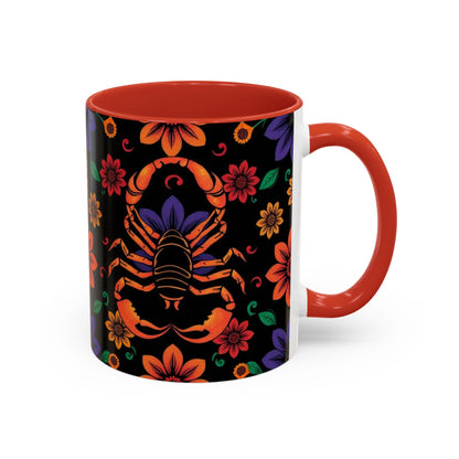 Accent Coffee Mug, Scorpio, Zodiac. Flower Pattern, (11, 15oz)