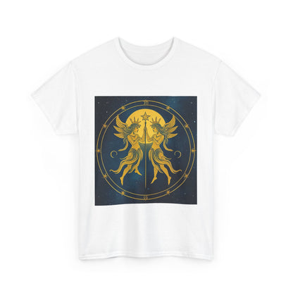 Unisex Heavy Cotton T-Shirt, Space Twins v3, Gemini Zodiac Design