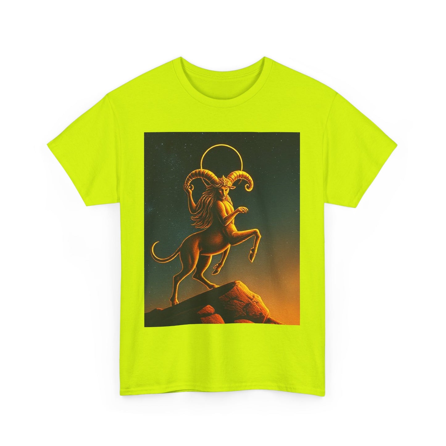 Unisex Heavy Cotton T-Shirt, Mountain Top, Aries Zodiac Design