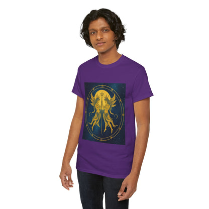 Unisex Heavy Cotton T-Shirt, Space Twins v3, Gemini Zodiac Design