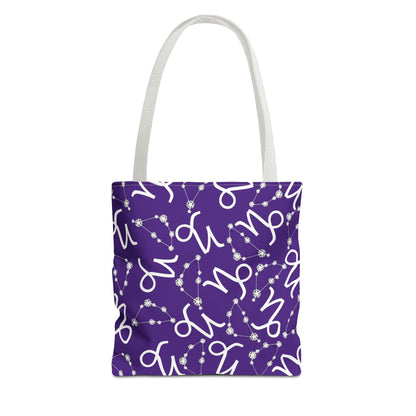 Tote Bag, Capricorn Zodiac Sign, AOP, (Purple, White)