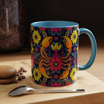Accent Coffee Mug, Scorpio, Zodiac v3. Flower Pattern, (11, 15oz)