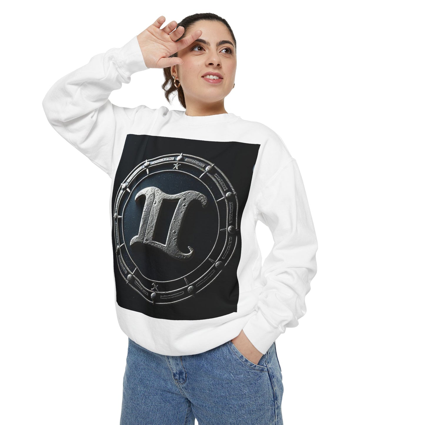 Garment-Dyed Sweatshirt, Unisex, Space Symbol Design v1, Gemini