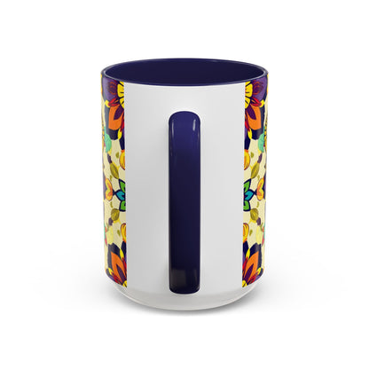 Accent Coffee Mug, Taurus, Zodiac v3. Flower Pattern, (11, 15oz)
