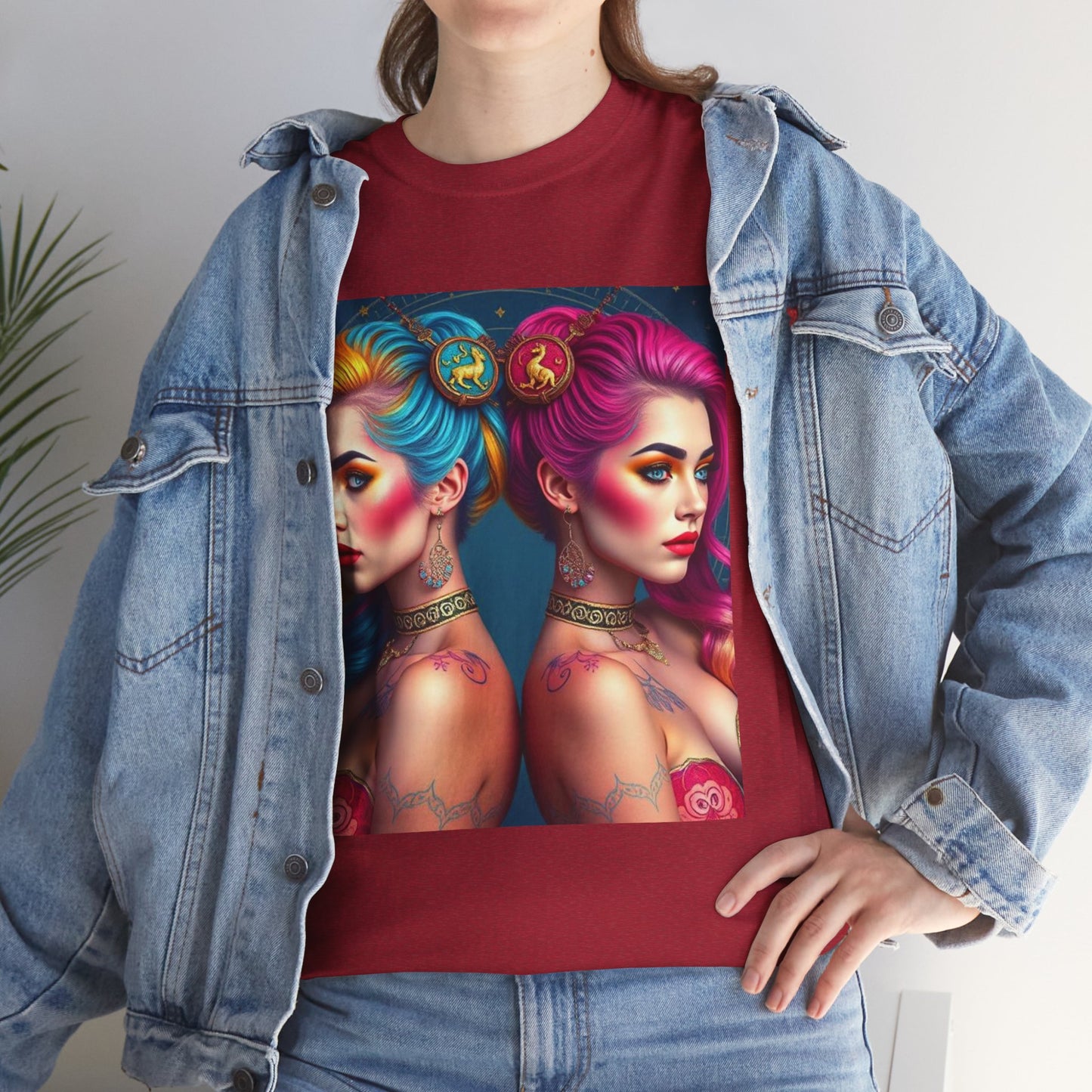 Unisex Heavy Cotton T-Shirt, Gemini, Zodiac v2, Sexy Art