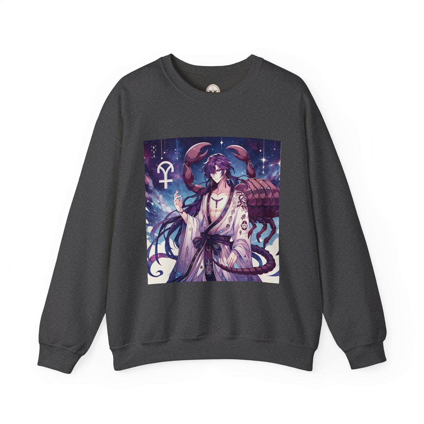 Unisex Heavy Blend™ Crewneck Sweatshirt, Scorpio Zodiac Design, purple scorpion anime