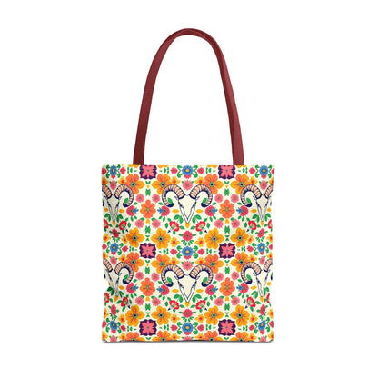Tote Bag, (AOP), Aries, Zodiac v2, Flower Pattern