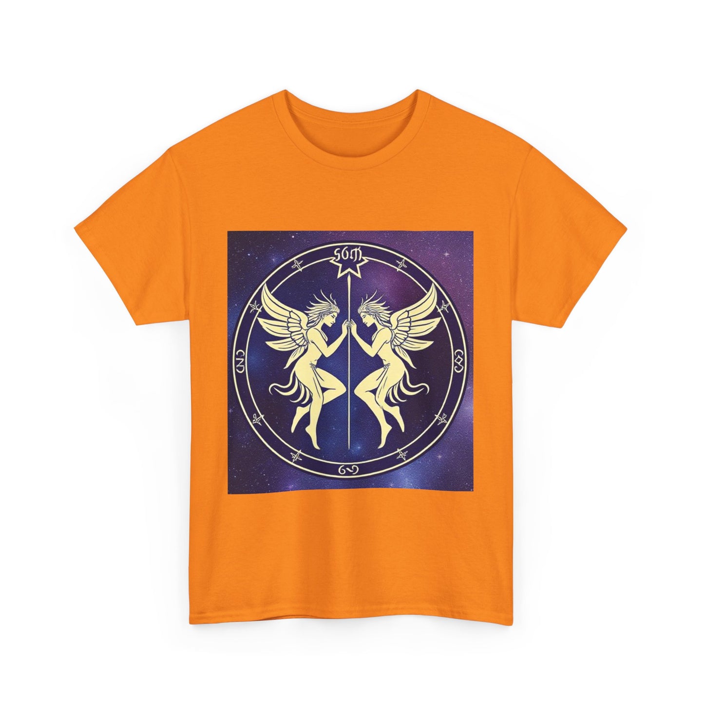 Unisex Heavy Cotton T-Shirt, Space Angel Twins, Gemini Zodiac Design