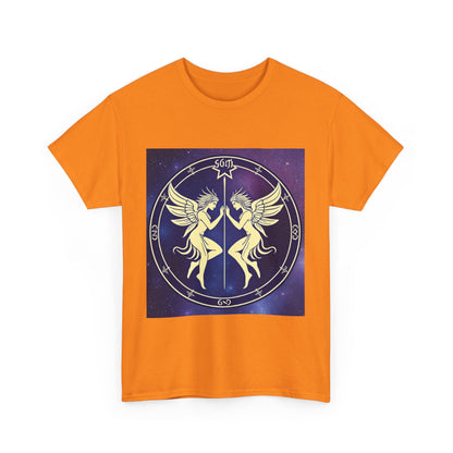 Unisex Heavy Cotton T-Shirt, Space Angel Twins, Gemini Zodiac Design