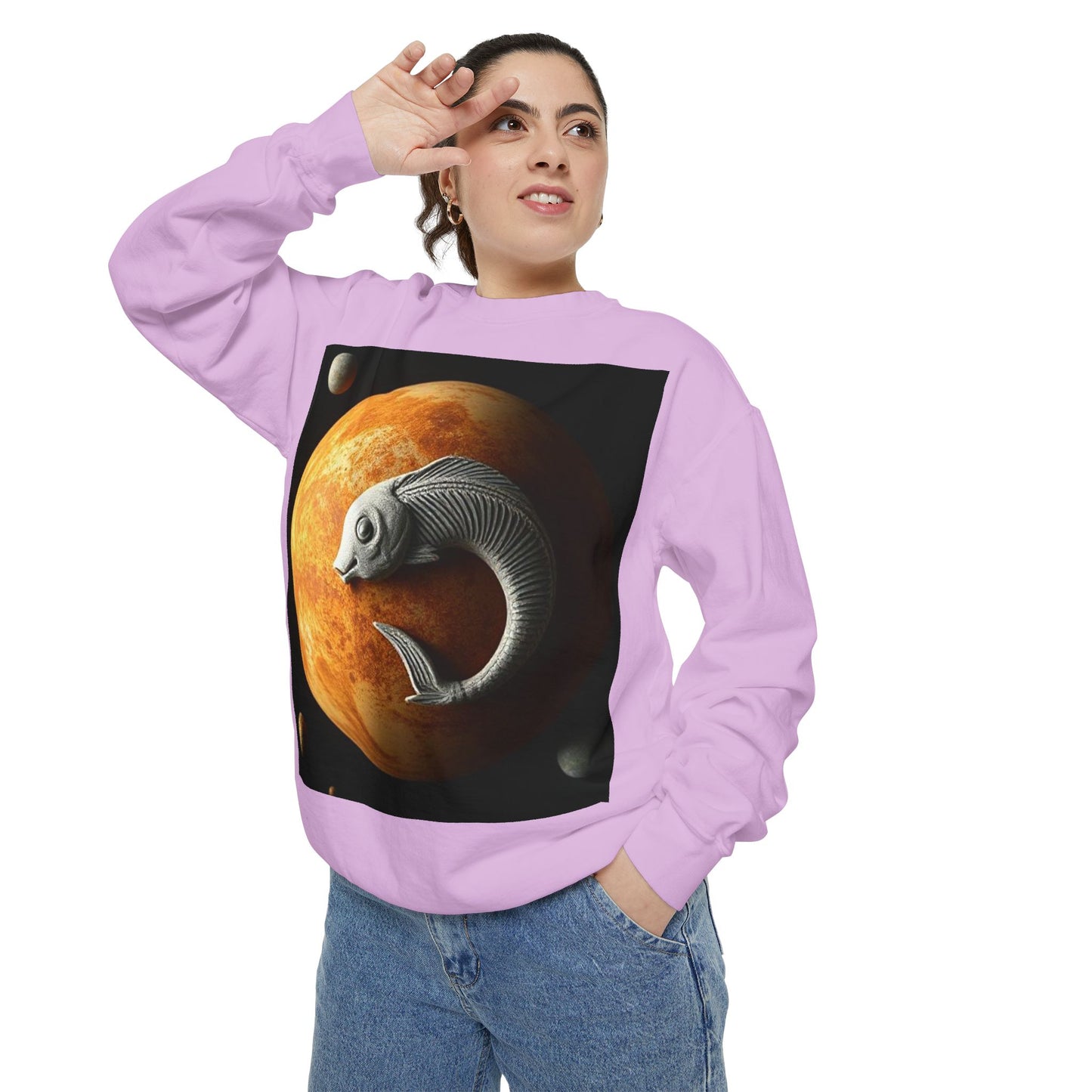 Garment-Dyed Sweatshirt, Unisex, Space Animal Design, Pisces