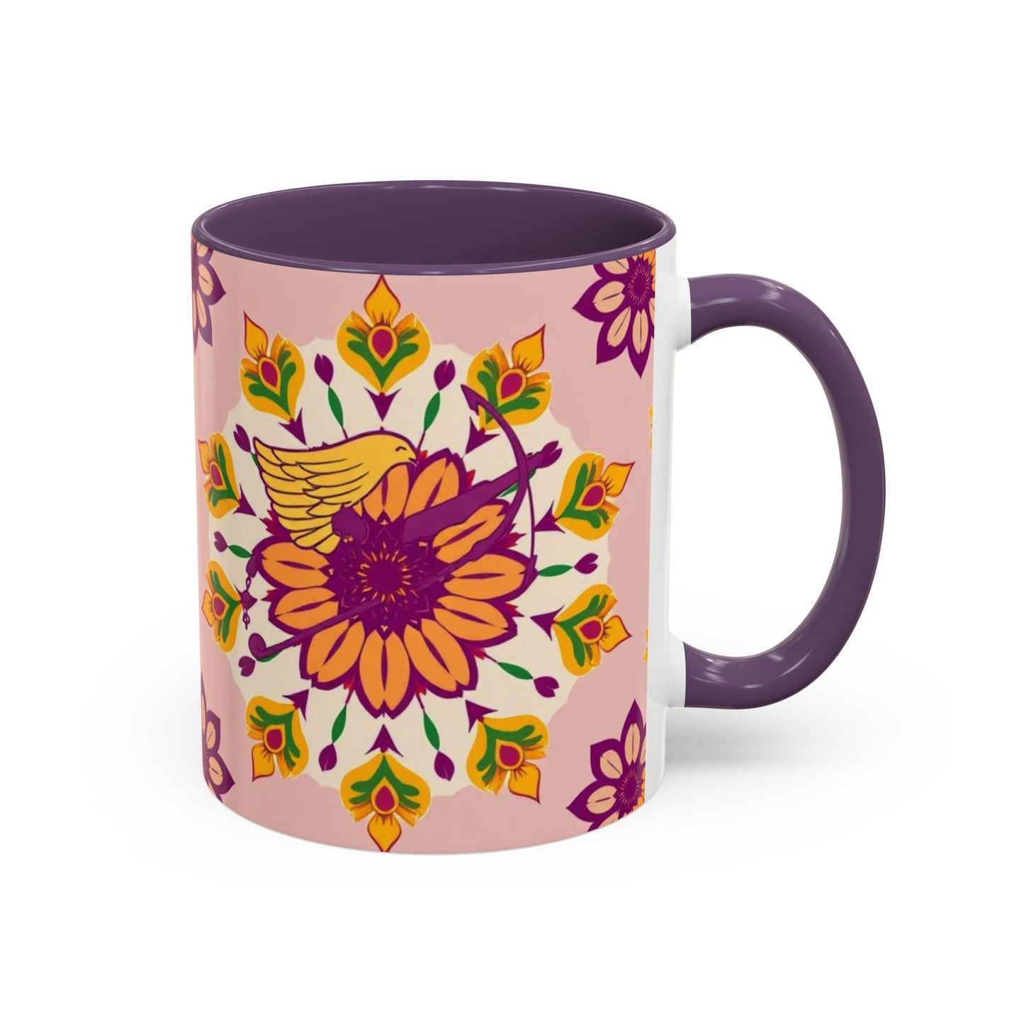 Accent Coffee Mug, Sagittarius, Zodiac v4. Flower Pattern, (11, 15oz)