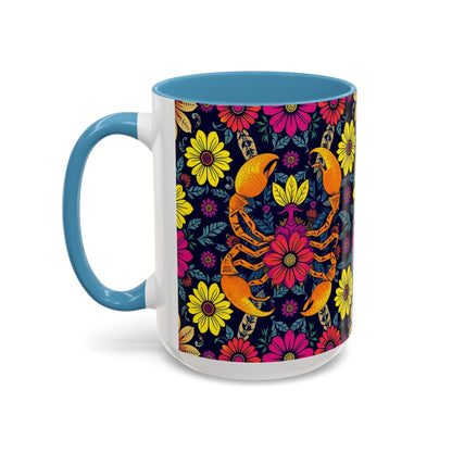 Accent Coffee Mug, Scorpio, Zodiac v3. Flower Pattern, (11, 15oz)