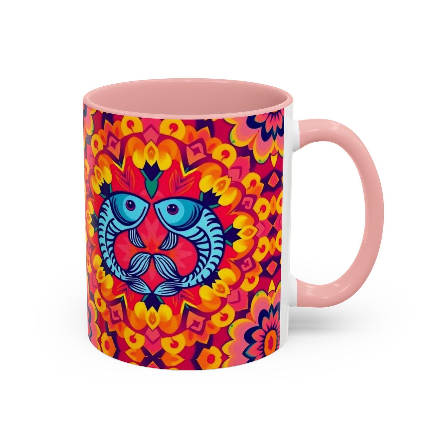 Accent Coffee Mug, Pisces, Zodiac v1, Flower Pattern, (11, 15oz)
