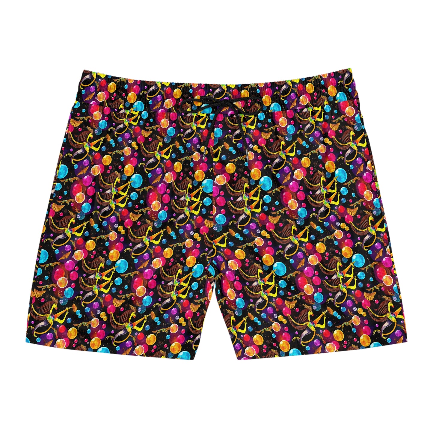 Men's Mid-Length Swim Shorts, (AOP), Sagittarius, Zodiac v2, Bubble Pattern