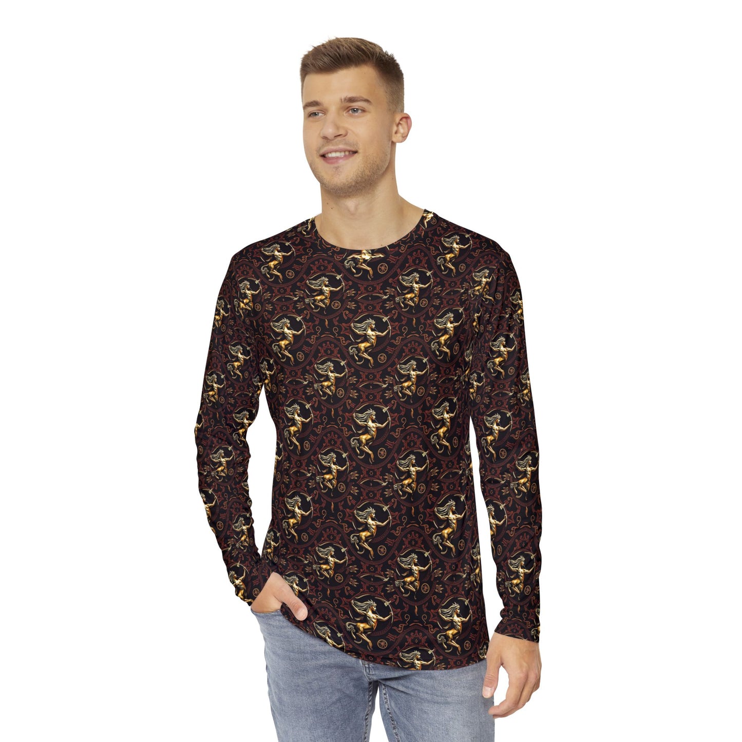 Men's Long Sleeve Shirt, (AOP), Sagittarius, Zodiac, Pattern