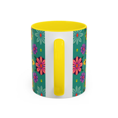 Accent Coffee Mug, Aquarius, Zodiac v3, Flower Pattern, (11, 15oz)