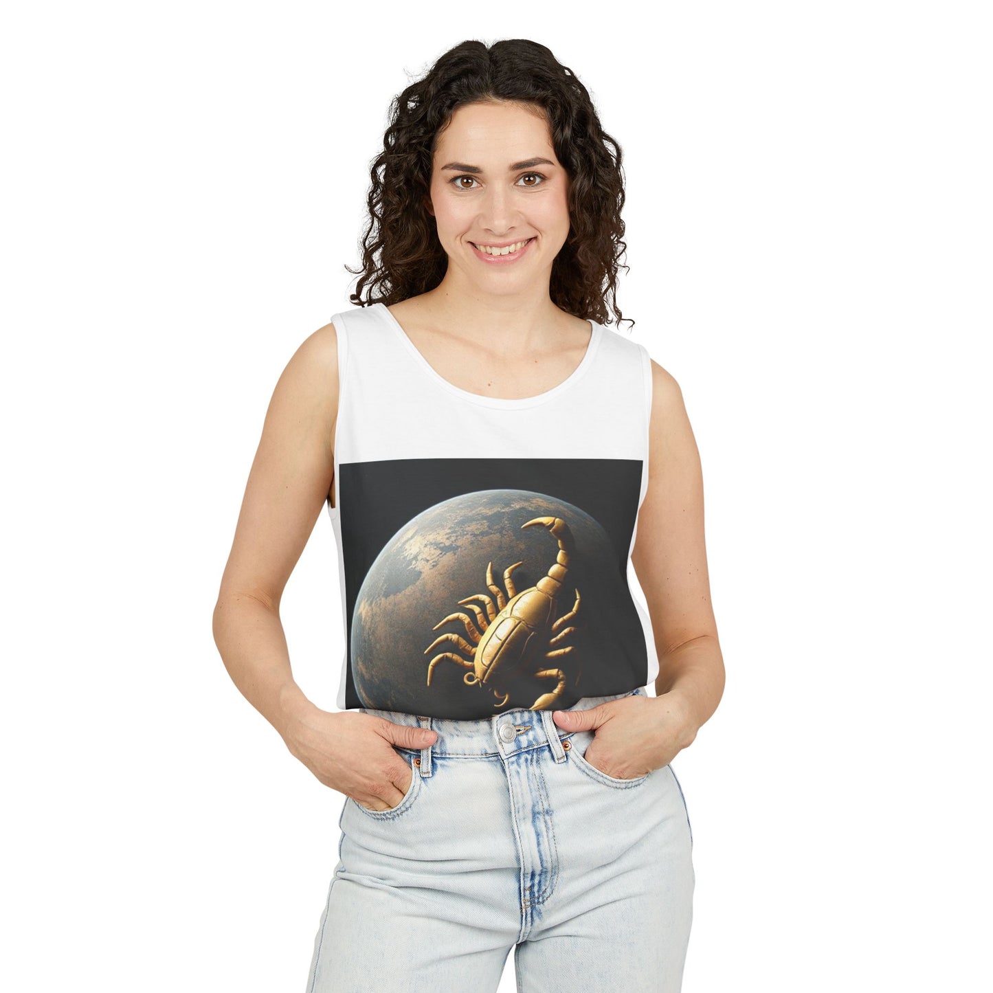 Unisex Garment-Dyed, Tank Top, Scorpio Design, Planet Symbol v1, 100% US cotton