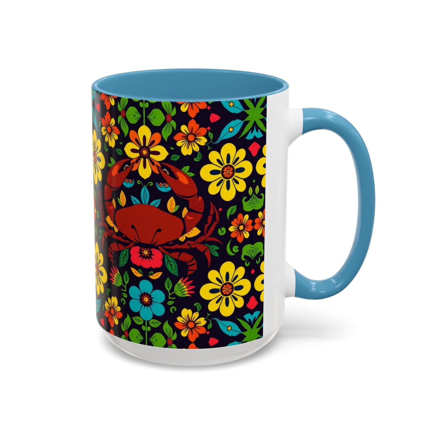 Accent Coffee Mug, Cancer, Zodiac v2, Flower Pattern, (11, 15oz)