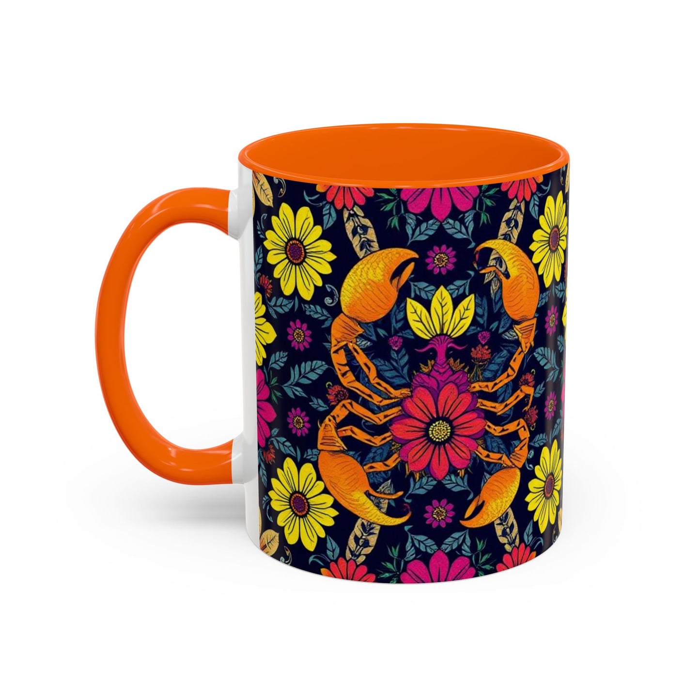 Accent Coffee Mug, Scorpio, Zodiac v3. Flower Pattern, (11, 15oz)