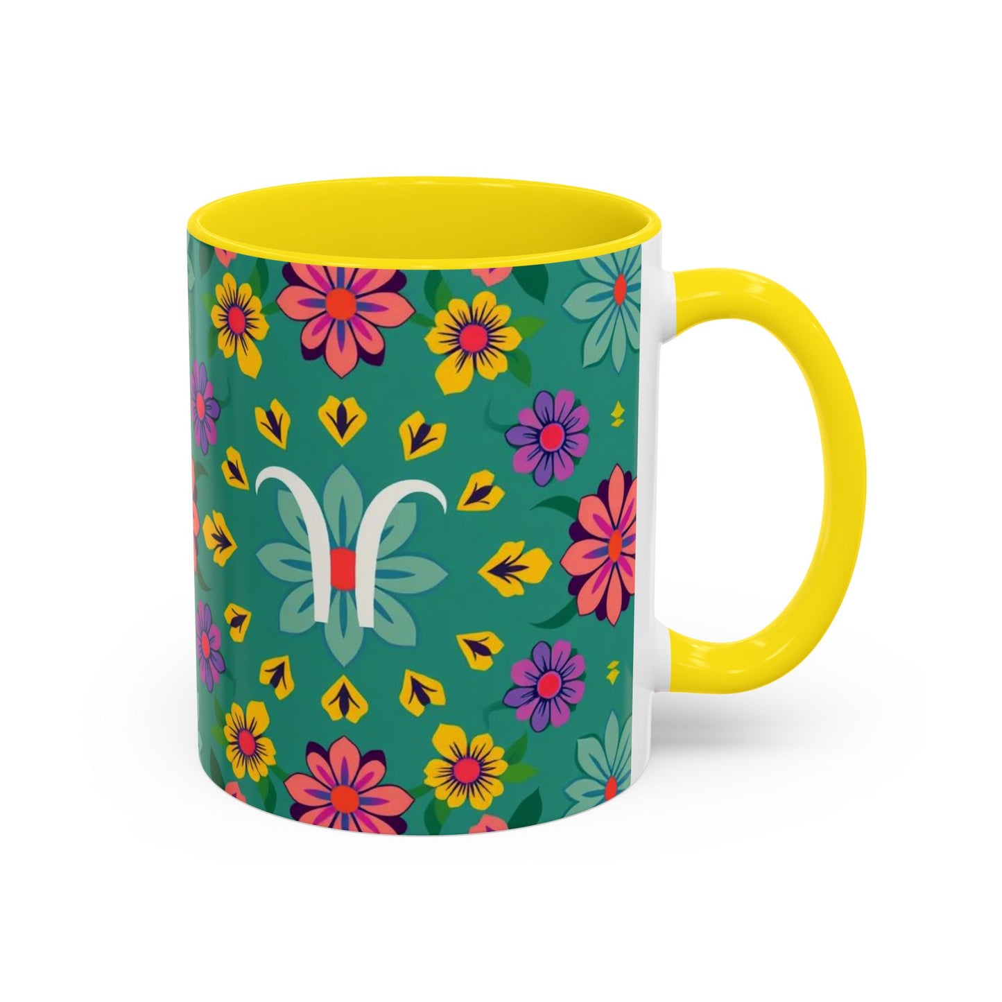 Accent Coffee Mug, Aquarius, Zodiac v3, Flower Pattern, (11, 15oz)