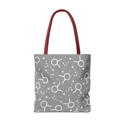 Tote Bag, Taurus Zodiac Sign, AOP, (Grey, White)