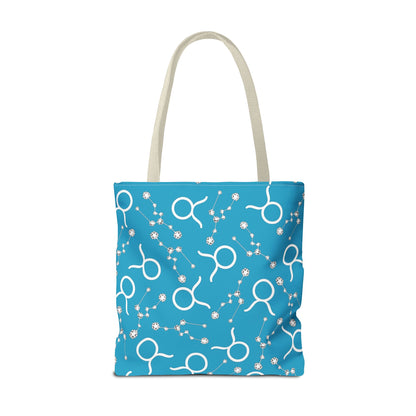 Tote Bag, Taurus Zodiac Sign, AOP, (Turquoise, White)