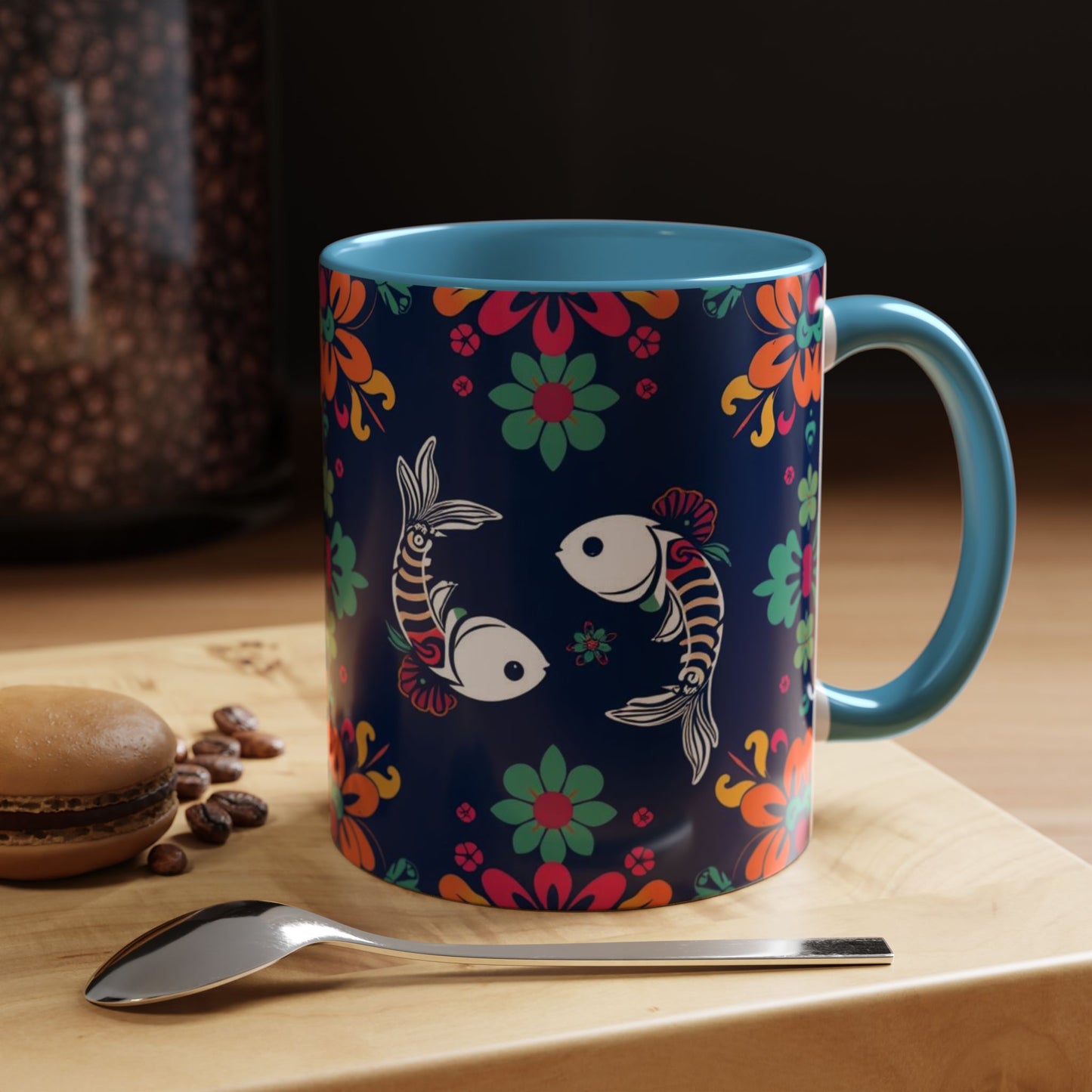 Accent Coffee Mug, Pisces, Zodiac. Flower Pattern, (11, 15oz)