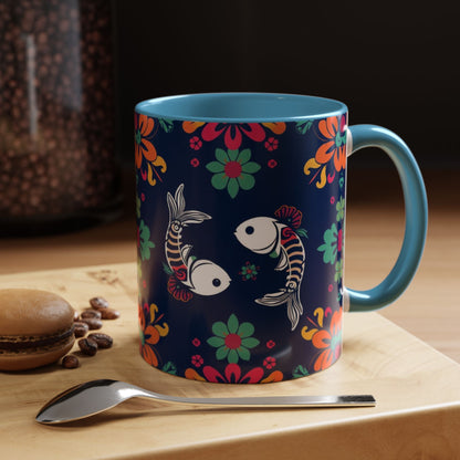 Accent Coffee Mug, Pisces, Zodiac. Flower Pattern, (11, 15oz)