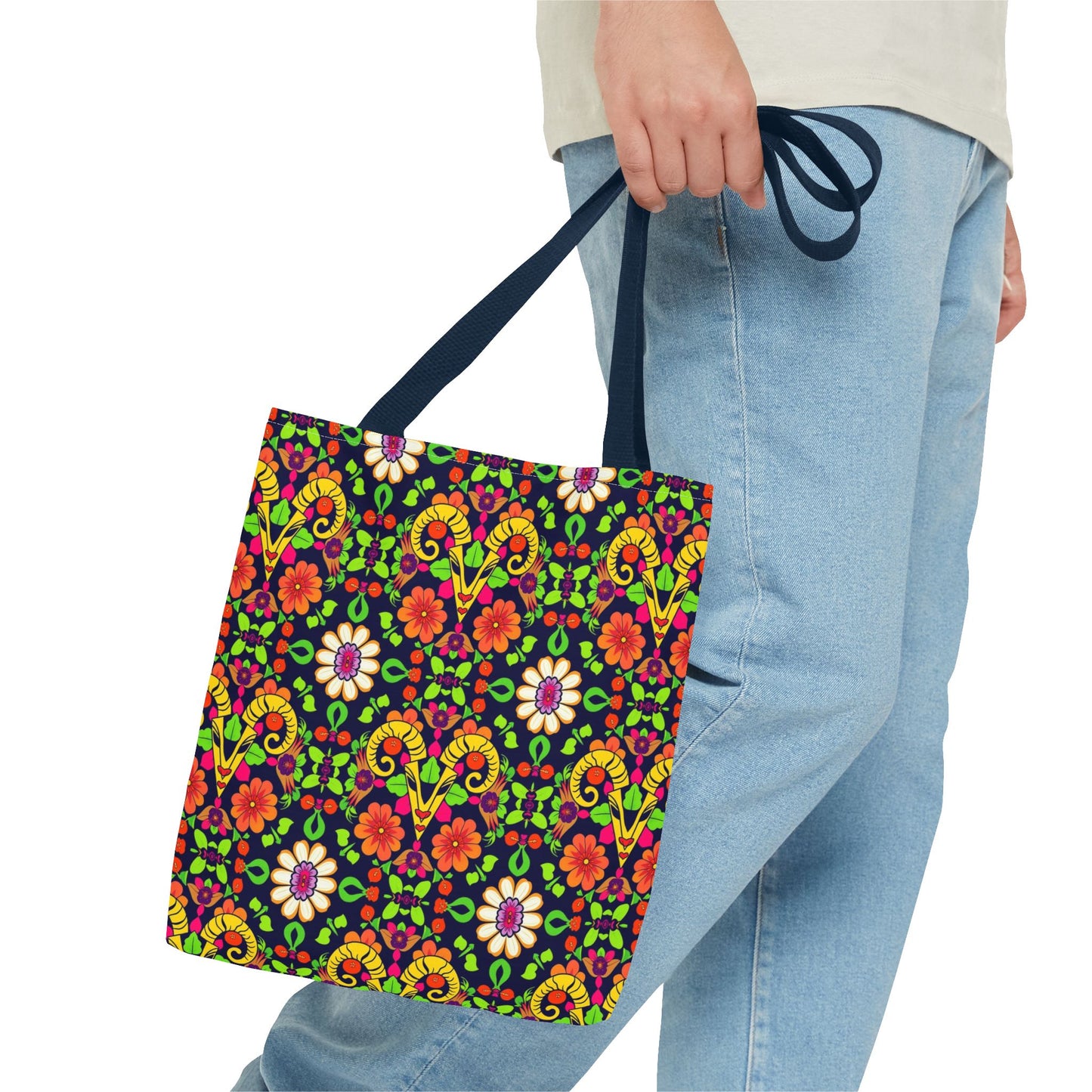 Tote Bag (AOP), Aries, Zodiac, Flower Pattern