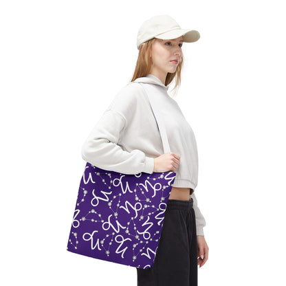 Tote Bag, Capricorn Zodiac Sign, AOP, (Purple, White)
