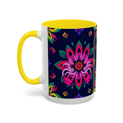 Accent Coffee Mug, Scorpio, Zodiac v4. Flower Pattern, (11, 15oz)