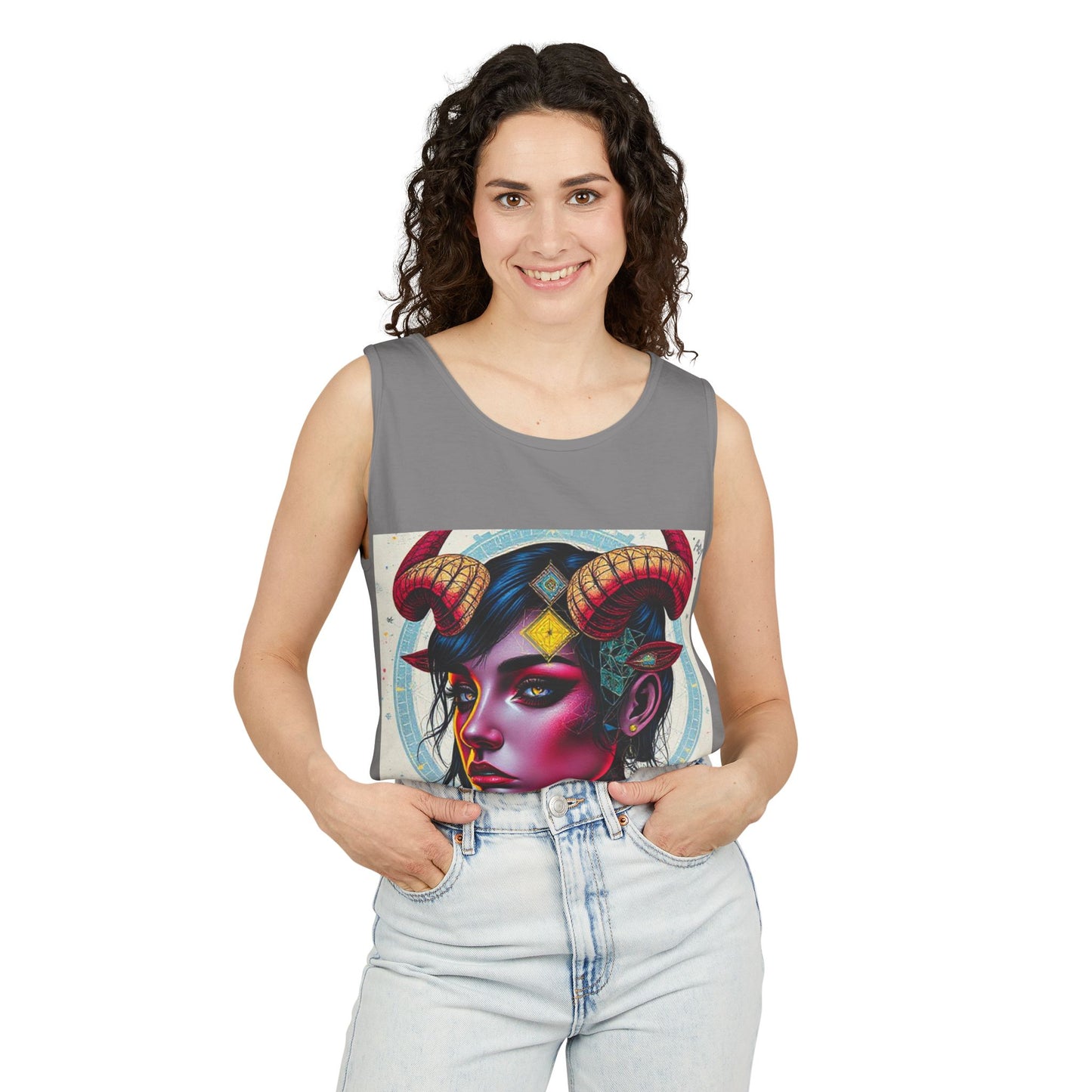 Unisex Garment-Dyed, Tank Top, Taurus Design, Pop Art v2, 100% US cotton