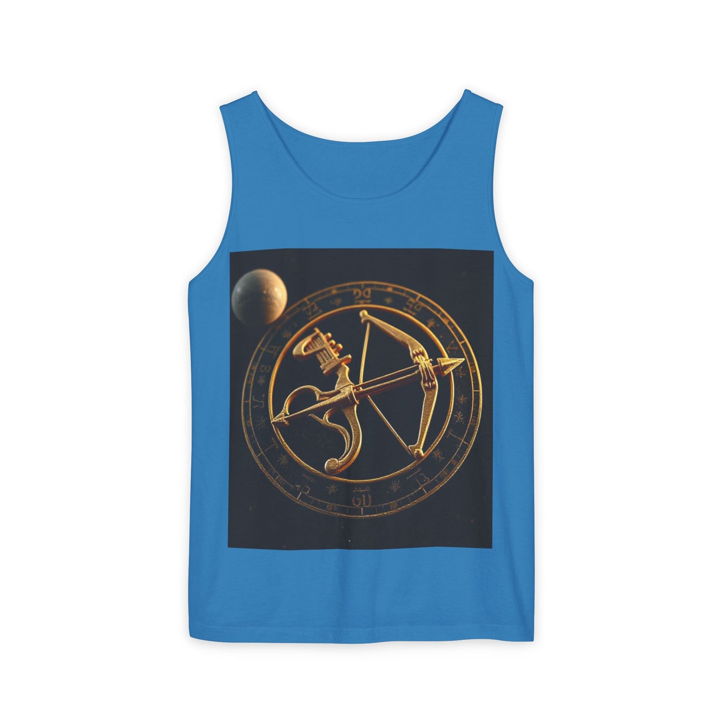 Unisex Garment-Dyed, Tank Top, Sagittarius Design, Planet Symbol v1, 100% US cotton