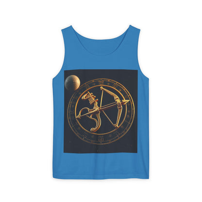 Unisex Garment-Dyed, Tank Top, Sagittarius Design, Planet Symbol v1, 100% US cotton