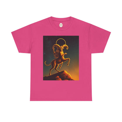 Unisex Heavy Cotton T-Shirt, Mountain Top, Aries Zodiac Design